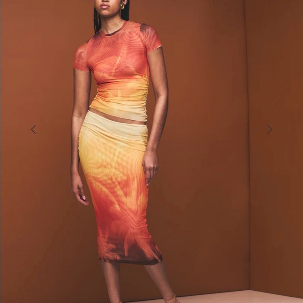 Vibrant Orange Gradient Skirt Set